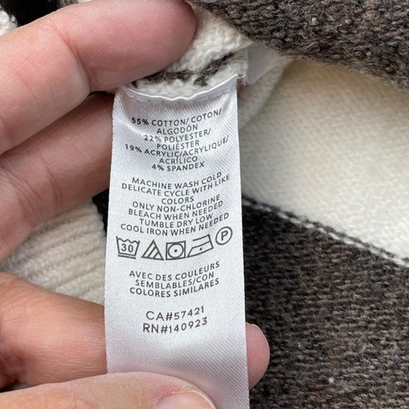 LOFT Cream/Brown Poncho Style 3/4 Sleeve Turtle Neck Sweater Size XSmall - Picture 7 of 7